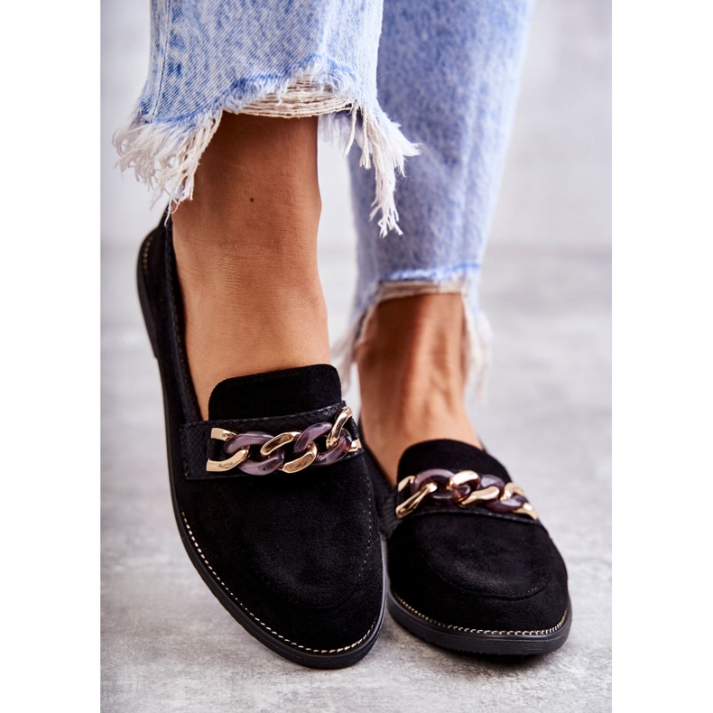 FB2 Mocasines Mujer Ante Con Cadena Clavos Negros 1