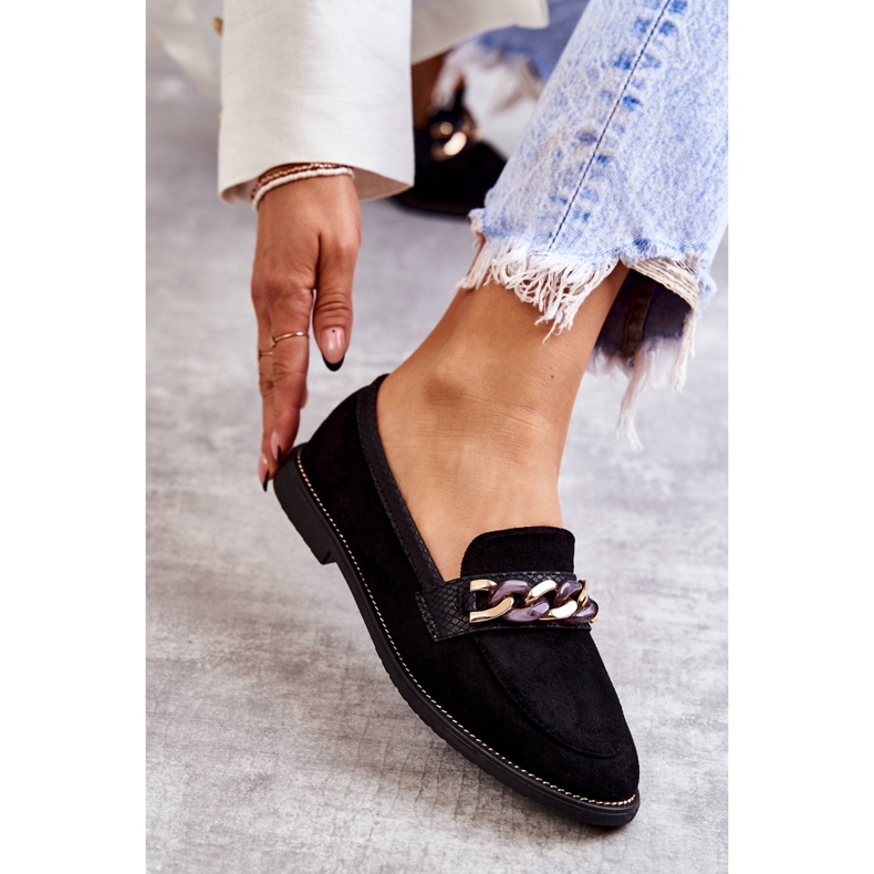 FB2 Mocasines Mujer Ante Con Cadena Clavos Negros 4