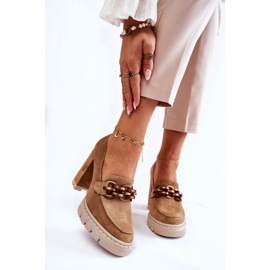 Bombas De Cuero En La Plataforma Y Un Bar Lewski Zapatos 3197 Beige marrón 1