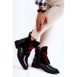 PA2 Botines De Cocodrilo De Piel Estampado Cheyenne Negro Y Rojo 2