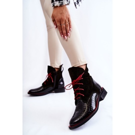 PA2 Botines De Cocodrilo De Piel Estampado Cheyenne Negro Y Rojo 1 PA2 Botines De Cocodrilo De Piel Estampado Cheyenne Negro Y Rojo 1