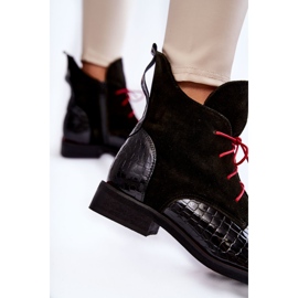 PA2 Botines De Cocodrilo De Piel Estampado Cheyenne Negro Y Rojo 4
