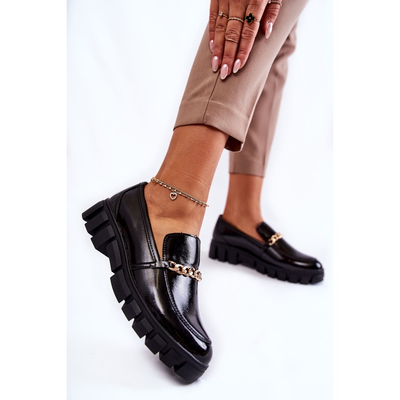 Sergio Leone Zapatos Lacados Con Cadena Negro Anne 2