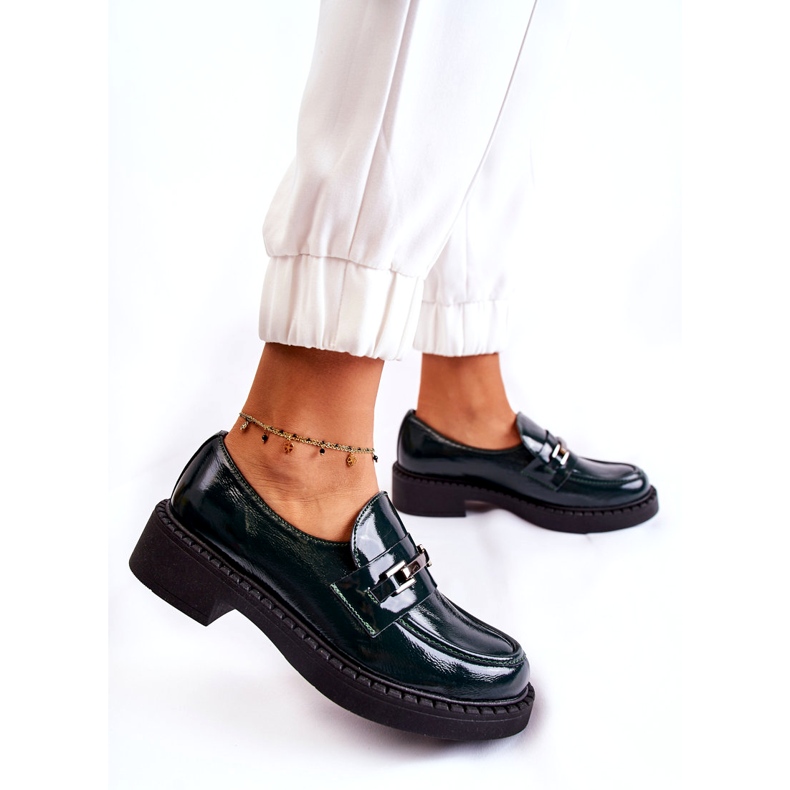 Lemar Zapatos de cuero para mujeres barnizados con una decoración plateada verde 4