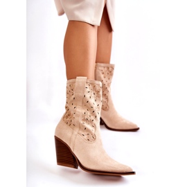 FB1 Bota cowboy de moda antelina con flores beige Coralie B-818 2