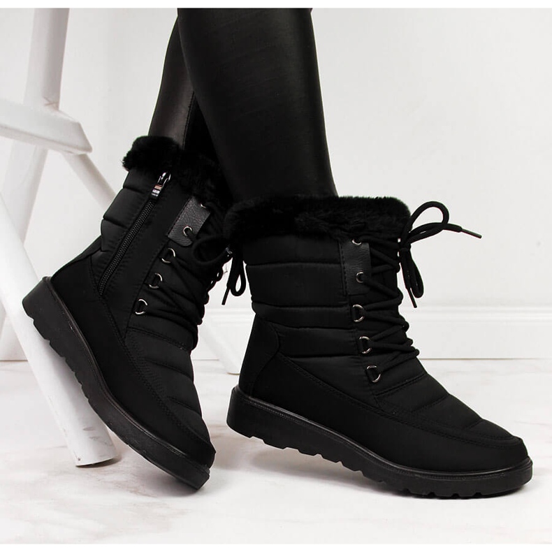 Botas de nieve aislantes para mujer con pelo negro Vinceza 1 Botas de nieve aislantes para mujer con pelo negro Vinceza 1