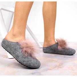 Cómodas zapatillas de estar por casa de mujer en fieltro con pompón Panto Fino gris 3