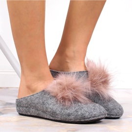 Cómodas zapatillas de estar por casa de mujer en fieltro con pompón Panto Fino gris 4