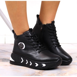Negro Botas de mujer Filippo de piel negra con tacón de cuña 2
