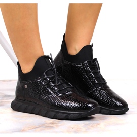 Botas sin cordones de croché negro lacado para mujer de Vinceza 2