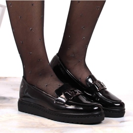 Mocasines de mujer lacados sobre plataforma negra Vinceza negro 3