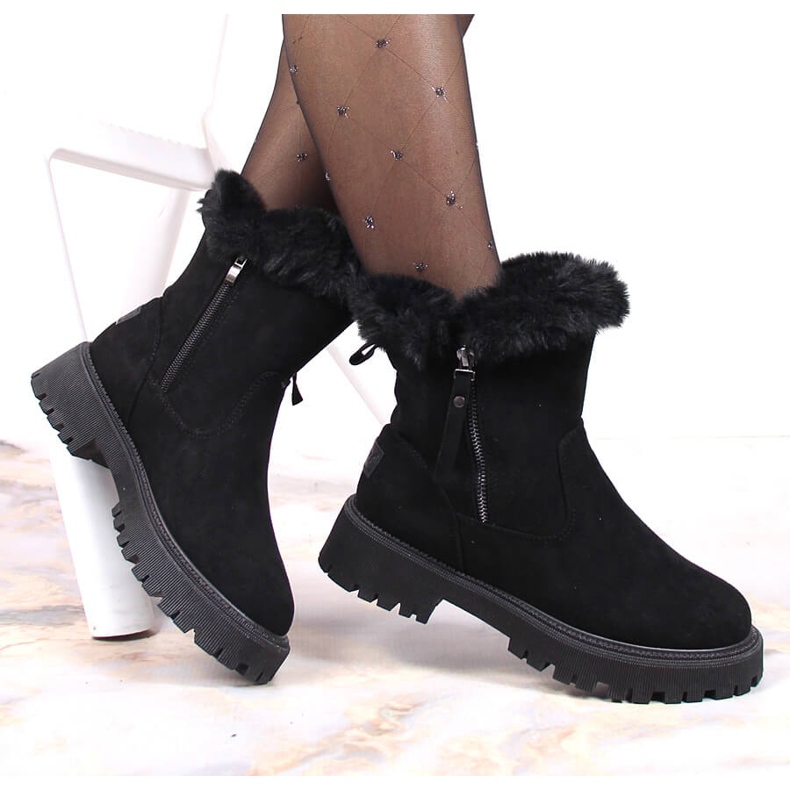Botas de mujer Vinceza negras con pelo negro 1