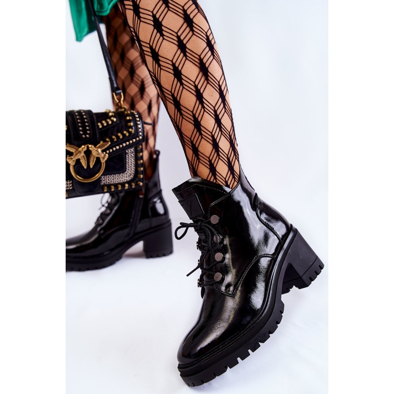 Vinceza Botas Lacadas Cálidas Con Cordones Negro Ragnhild 2