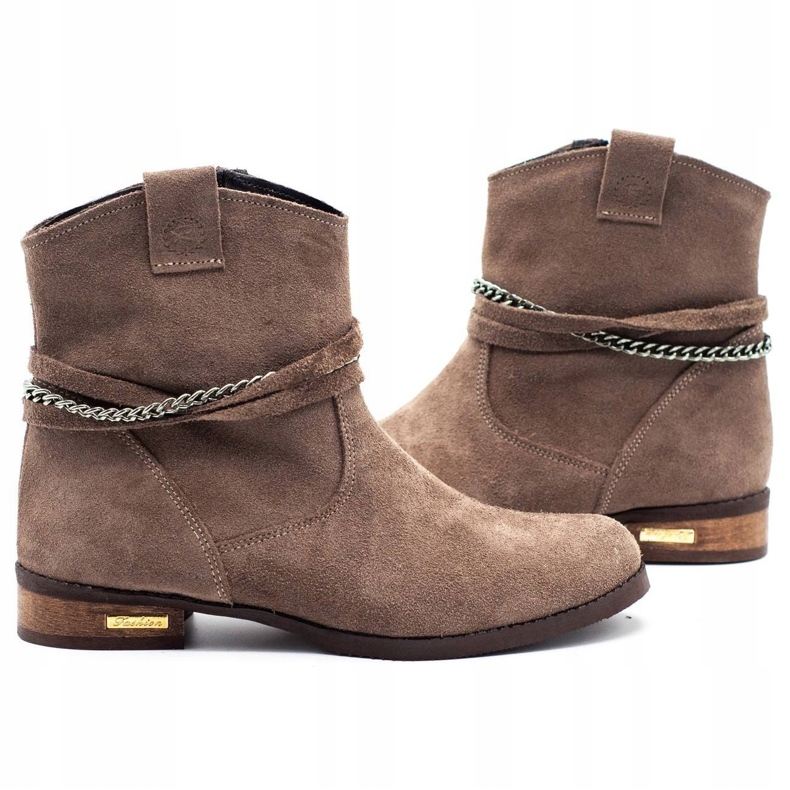 Olivier Botas térmicas de mujer con cadena Luna beige marrón 2