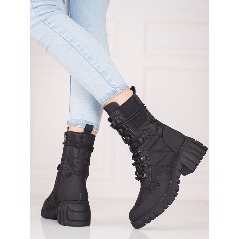 Botas con cordones para mujer en la plataforma Shelovet. negro 1