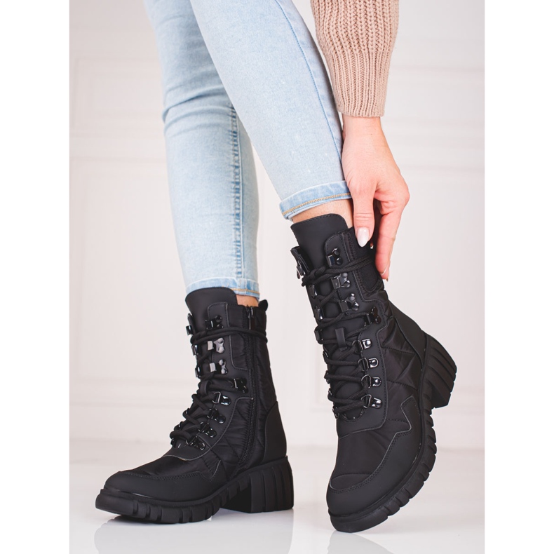 Botas con cordones para mujer en la plataforma Shelovet. negro 2