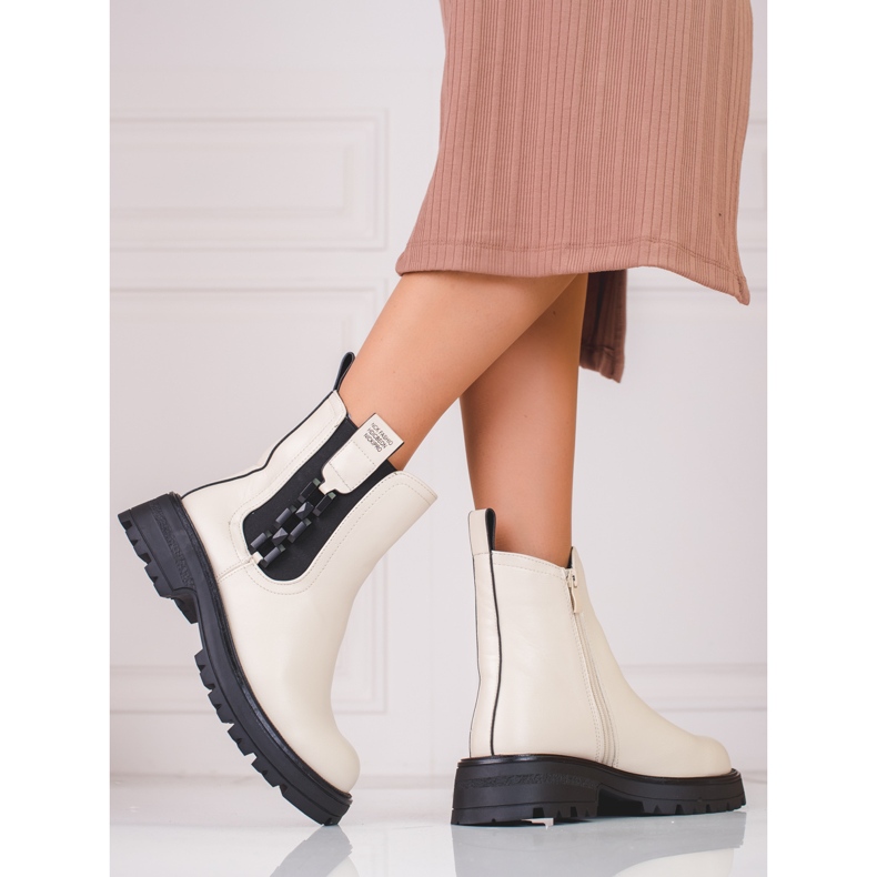 Botas Chelsea de mujer color crema con suela negra beige 1
