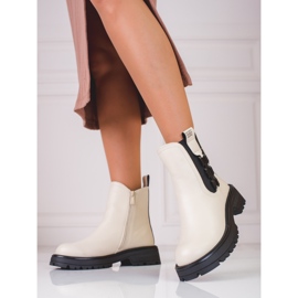 Botas Chelsea de mujer color crema con suela negra beige 2