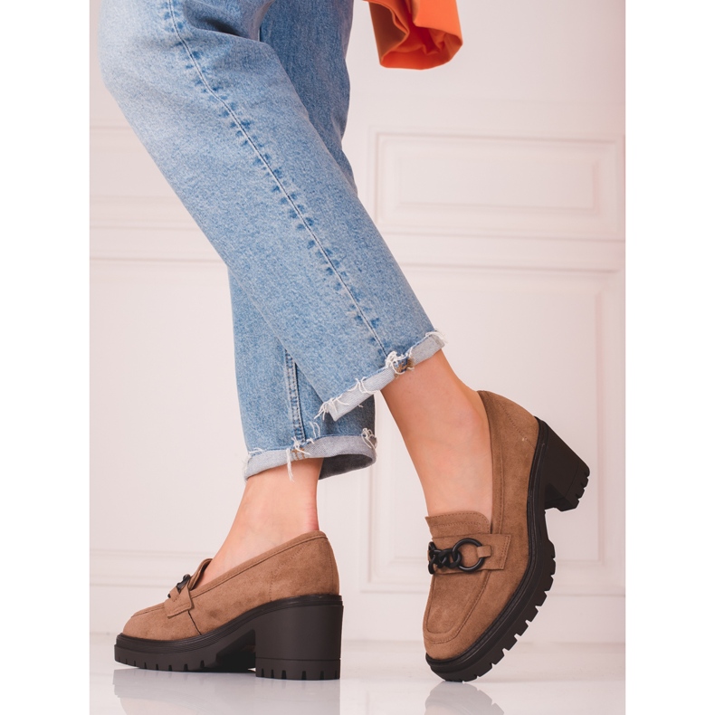 Mocasines mujer marrón Vinceza tacón 1