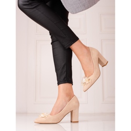 SHELOVET Salones de mujer en ante con adornos beige 1