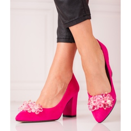 SHELOVET Salones de mujer en ante con adornos rosado 2