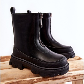FR1 Botas altas de cuero de moda con cremallera Daffy negra negro 1