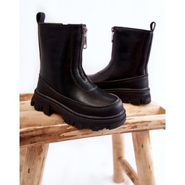 FR1 Botas altas de cuero de moda con cremallera Daffy negra negro 2