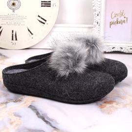 Cómodas zapatillas de estar por casa de mujer grises con pompón Panto Fino 5