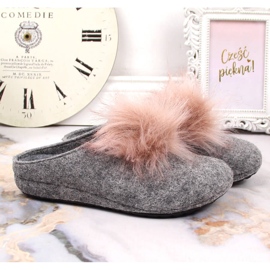 Cómodas zapatillas de estar por casa de mujer en fieltro con pompón Panto Fino gris 6
