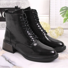 Botas de mujer lacadas con tacón decorativo, insuladas negras Filippo negro 5