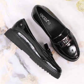 Mocasines de mujer lacados sobre plataforma negra Vinceza negro 7