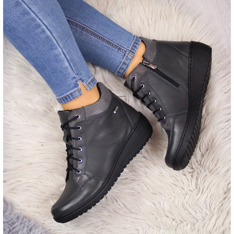 Botines de piel, cálido tacón cuña gris Helios 524 1 Botines de piel, cálido tacón cuña gris Helios 524 1