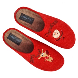 Cómodas zapatillas de casa de mujer con reno y muñeco de nieve Panto Fino KK267037 rojo 3