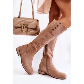 S.Barski Botas cálidas de ante con tacón plano Beige Laura marrón 3