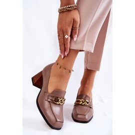 Salones De Piel Con Cadena Laura Messi 2514 Beige marrón 1