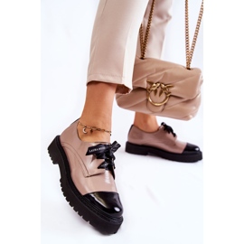 Zapatos Lacados con Cordones Laura Messi 2441 Beige marrón 5