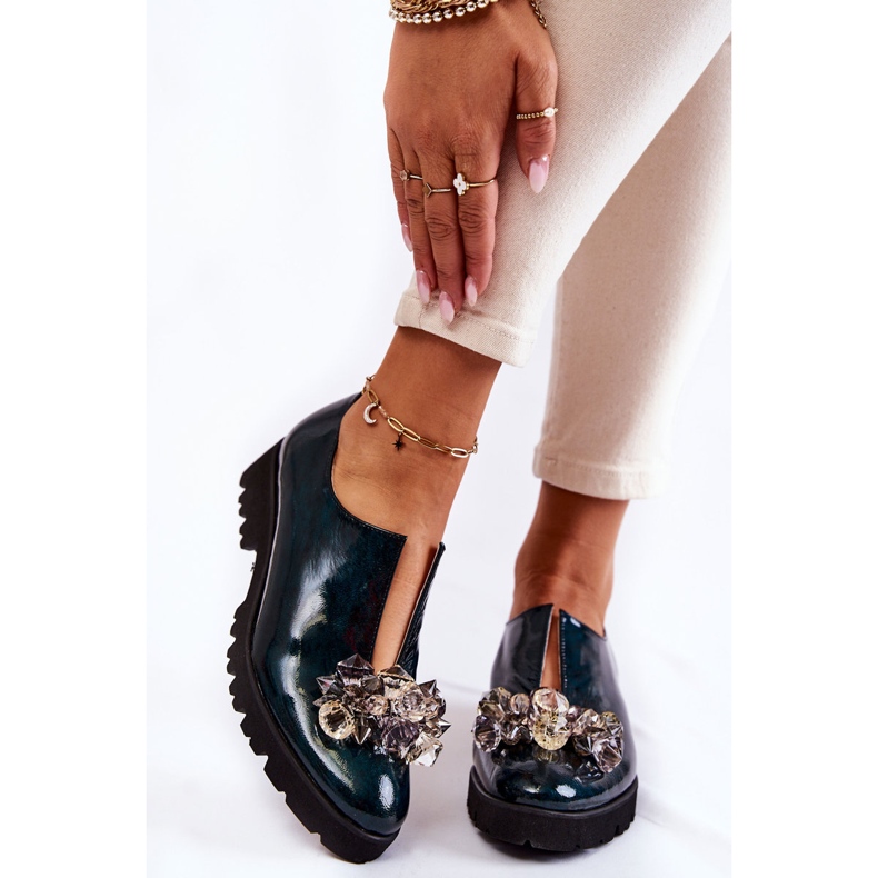 Elegantes Zapatos Lacados Con Adorno Cindy Verde Oscuro 2