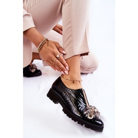 Zapatos Elegantes Lacados Con Adorno Cocodrilo Negro Cindy 4