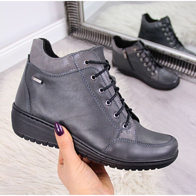 Botas de piel con cuña aislante Helios W H524A gris 1