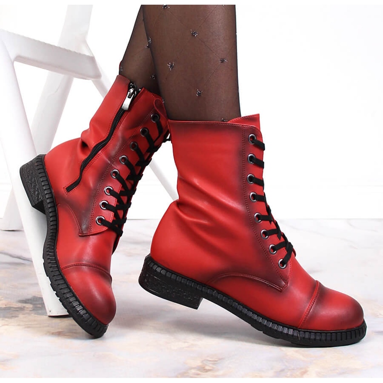 Botas con cordones para mujer con cremallera, rojo cálido T.Sokolski 1