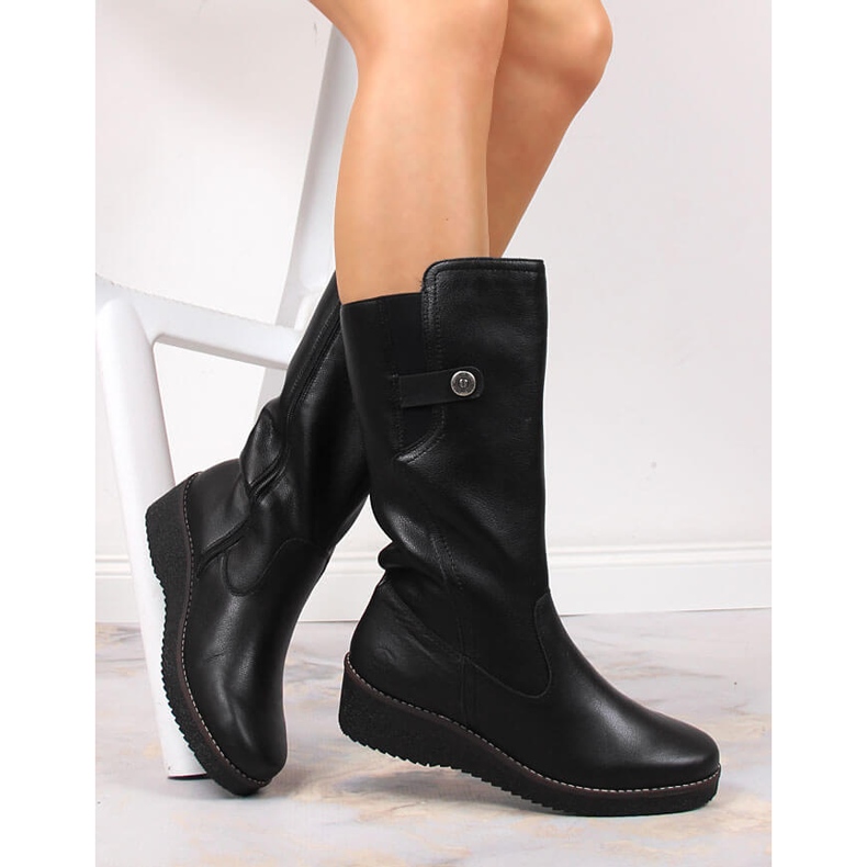Cómodas botas de cuero con aislamiento de lana de oveja Rieker Y4655-00 negro 1