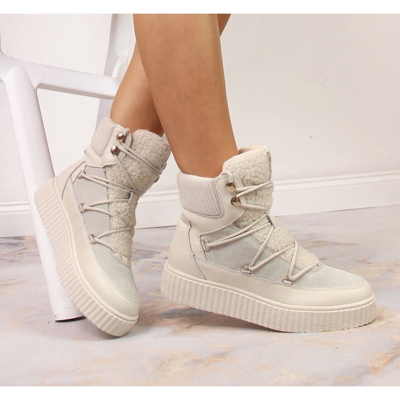 Botines de piel con cordones sobre plataforma Laura La.Fi beige claro 1