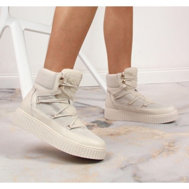 Botines de piel con cordones sobre plataforma Laura La.Fi beige claro 3