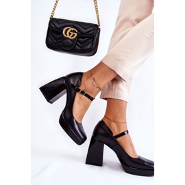 PA2 Bombas De Cuero En Tacones Gruesos Negro Tina 3
