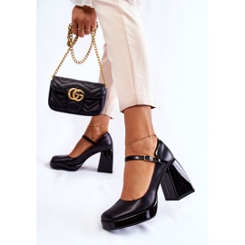 PA2 Bombas De Cuero En Tacones Gruesos Negro Tina 2