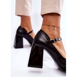 PA2 Bombas De Cuero En Tacones Gruesos Negro Tina 4