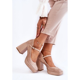 PA2 Zapatos De Salón De Ante Con Tacón Grueso Beige Tina 2