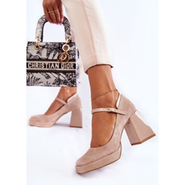 PA2 Zapatos De Salón De Ante Con Tacón Grueso Beige Tina 4