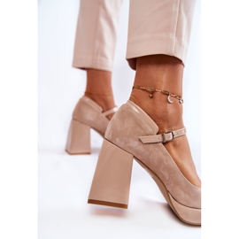 PA2 Zapatos De Salón De Ante Con Tacón Grueso Beige Tina 3