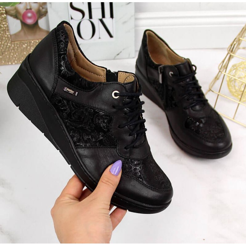 Cómodos zapatos de piel Helios W H347 negro 1